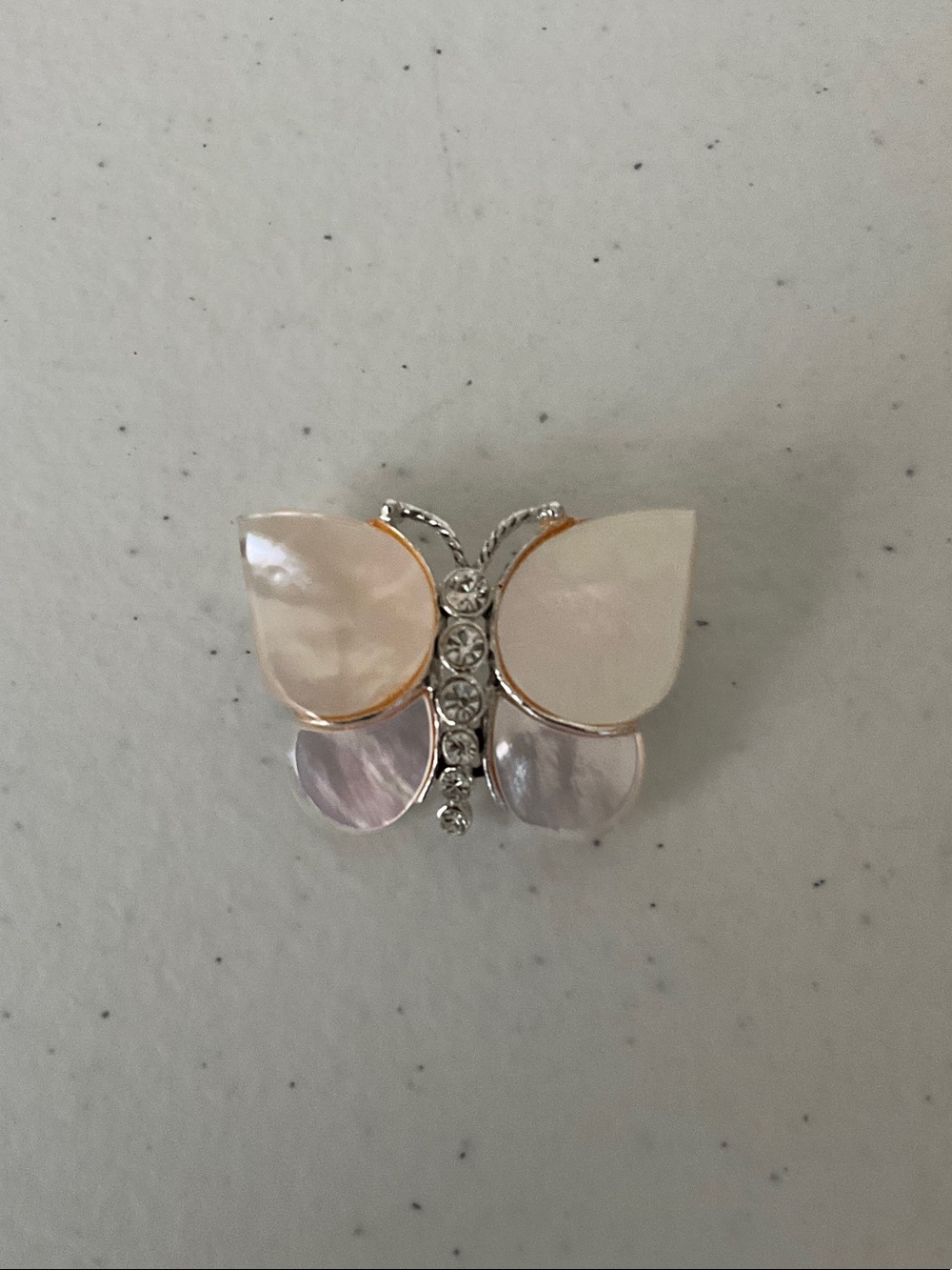 Monet Pink and Cream Butterfly Brooch with Crystal Body